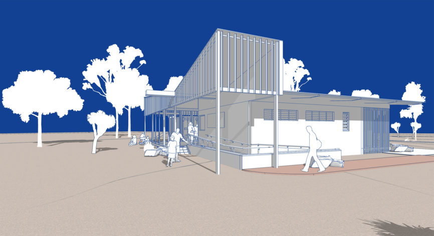 The Men’s Shed consists of a large ‘parasol’ roof structure sheltering all program spaces. The roof form includes a feature entry point to assist in way finding and creating a welcome point to the building.